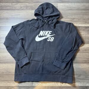 NIKE SB Pullover Hoodie Classic Logo Men’s Size XL Black Skateboarding Grunge
